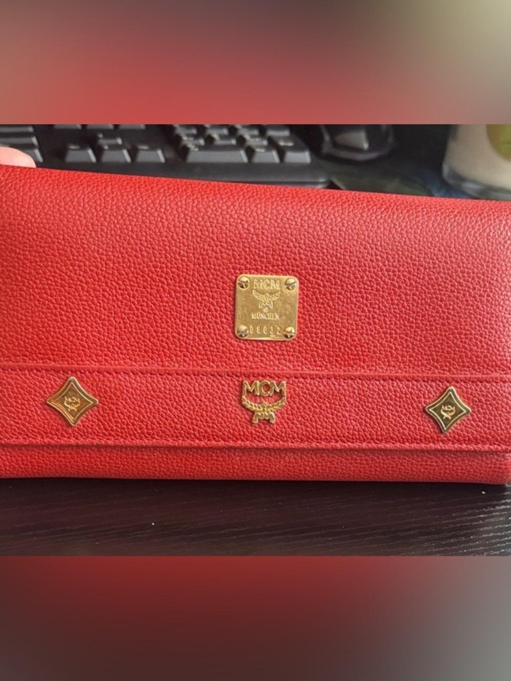 MCM Red Leather Long Continental Trifold Wallet,